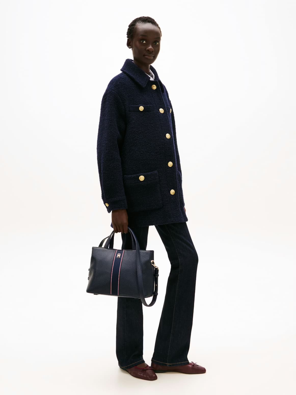 Tommy Hilfiger Signature Striped Satchel – Dark Navy #0043