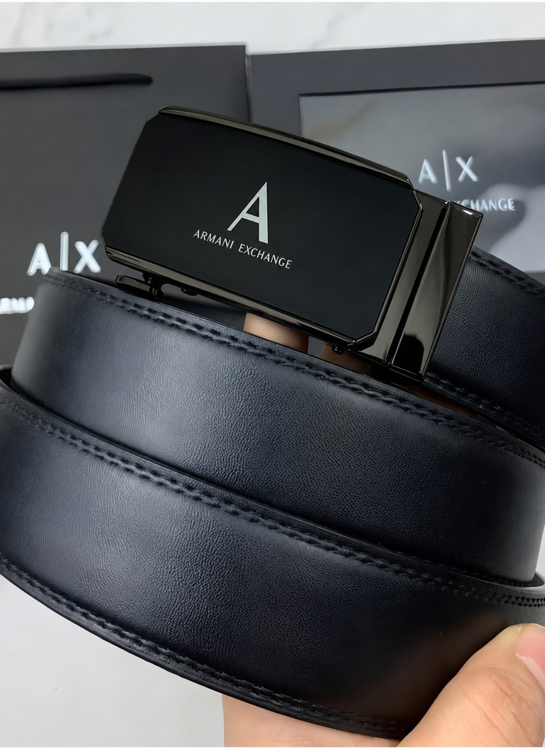 AX Black Leather Belt For Men #1