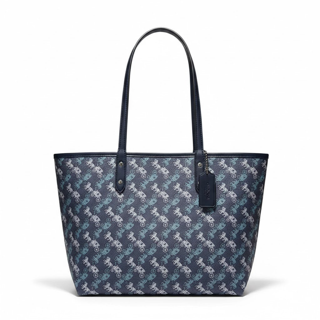 COACH Horse and Carriage Print City Tote - Denim Blue #13