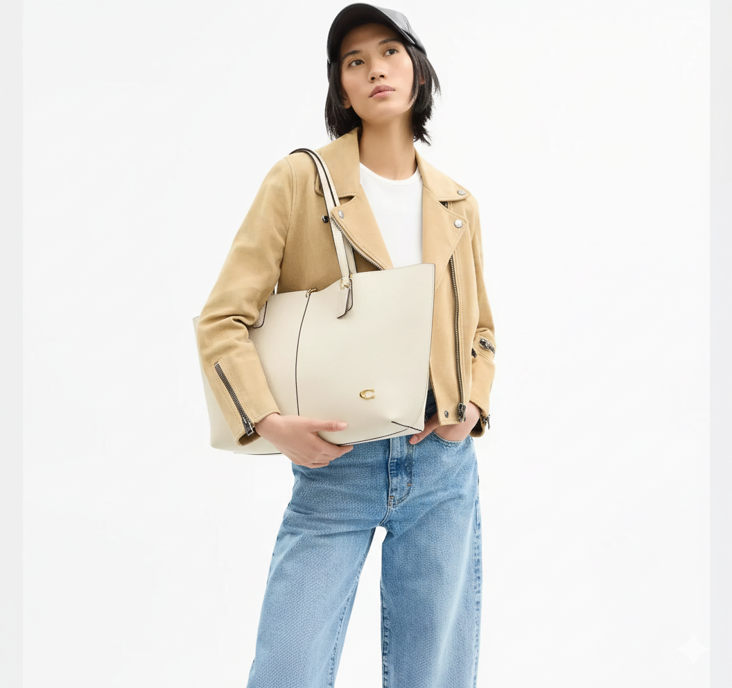 COACH Polished Pebble Leather Tote - Chalk White #16