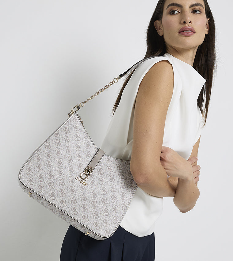 Guess Logo Monogram Hobo Bag – Stone White #33