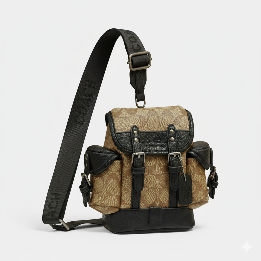 Add a touch of classic luxury to your wardrobe with the Coach Heritage Sling Bag – Unisex Design in Tan #211