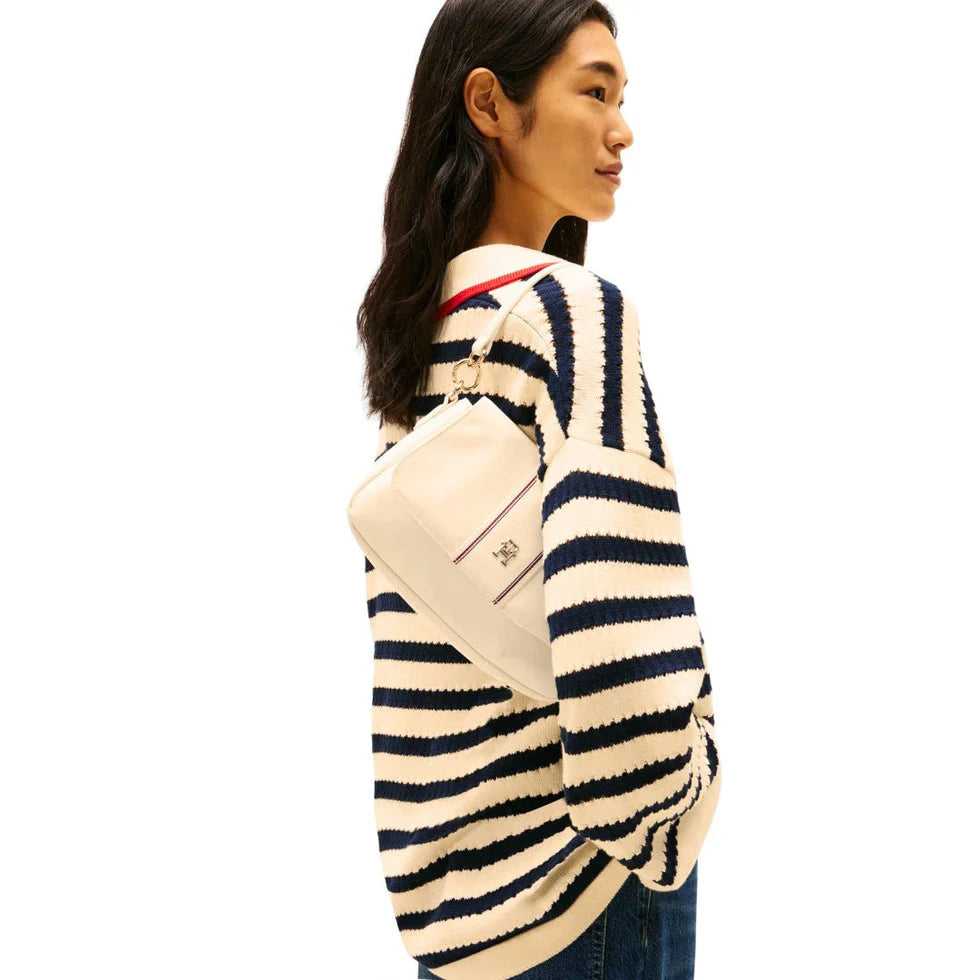 Tommy Hilfiger Signature Stripe Shoulder Bag – Elegant Off-White, Versatile Dual-Strap Design #6