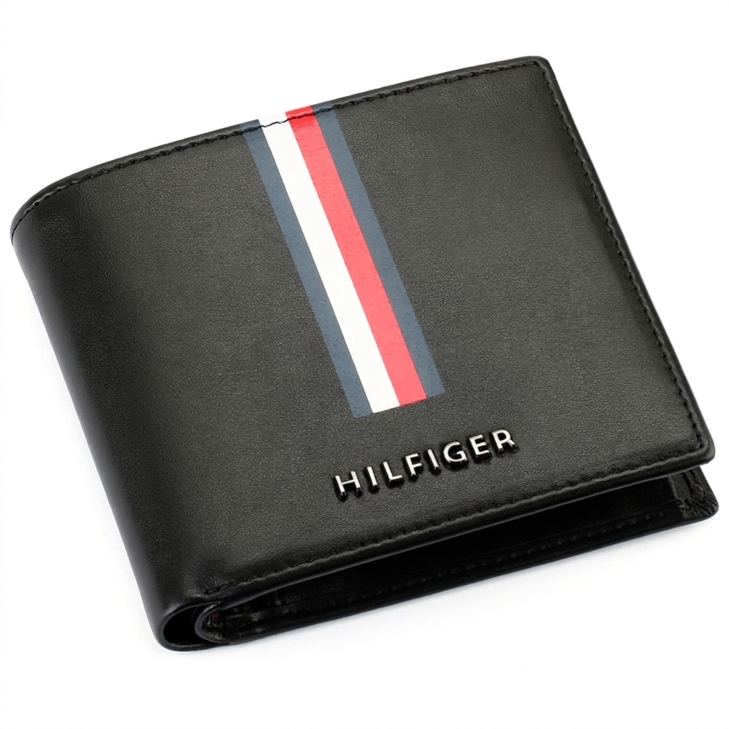 Tommy Hilfiger Men's Global Stripe Leather Wallet - Black #78