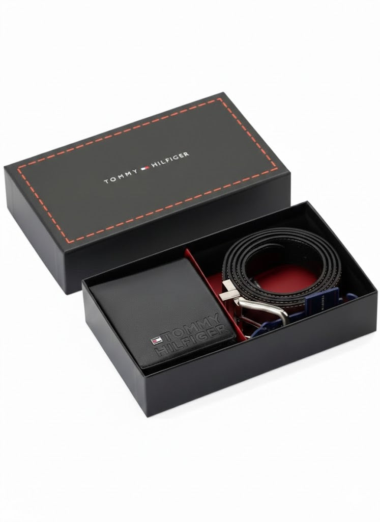 Tommy Hilfiger Men’s Leather Belt & Wallet Set | Reversible Design #2