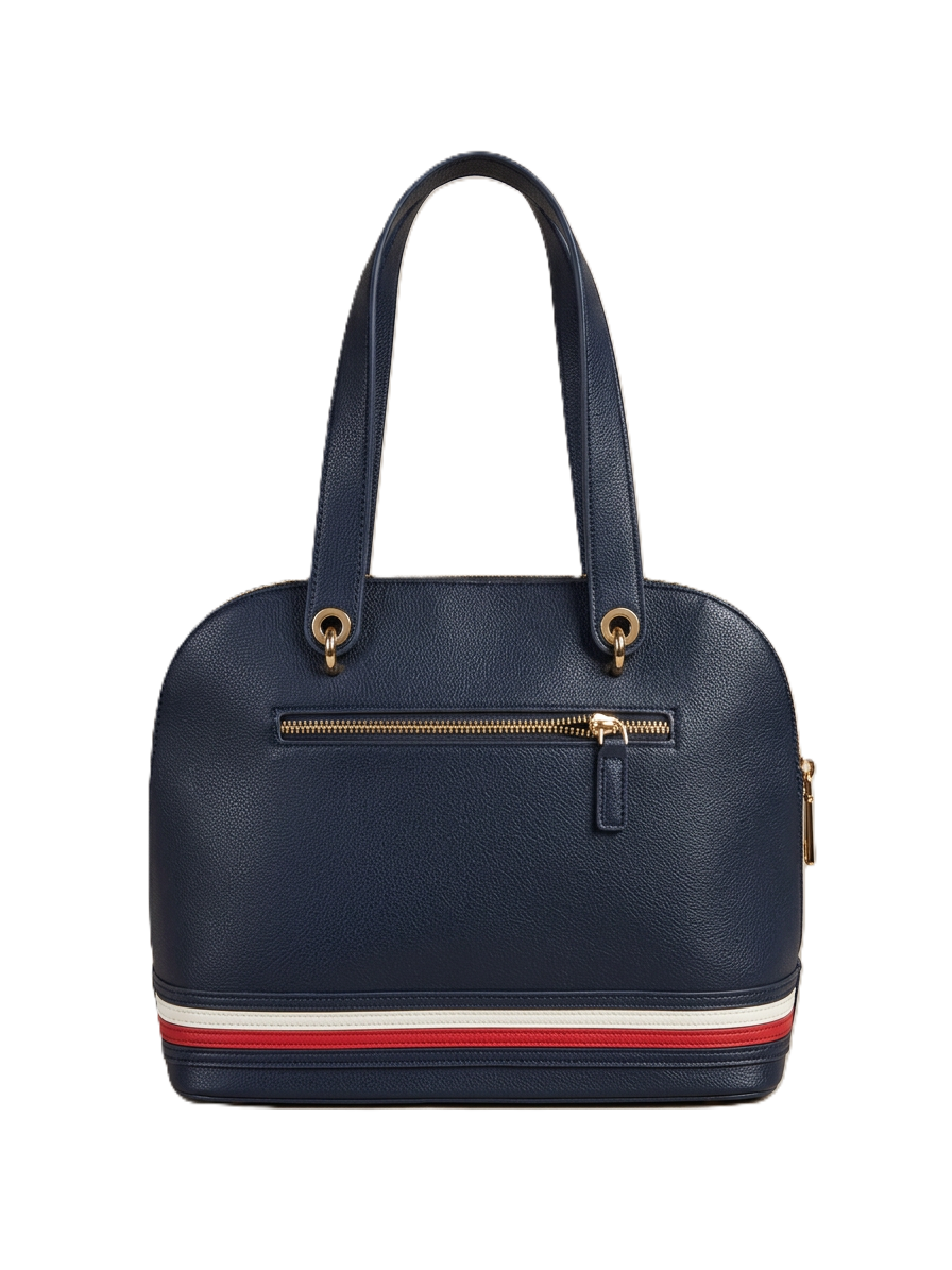 Tommy Hilfiger Signature Dome Satchel – Navy Blue Grained Leather, Heritage Stripe Base & Gold TH Monogram #2