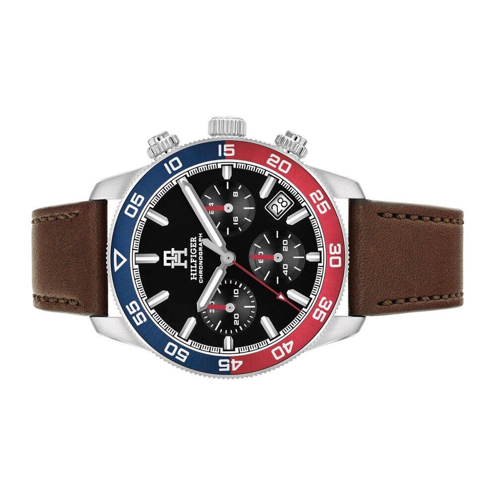 Tommy Hilfiger Men’s 1792166 Chronograph Watch – Brown Leather & Pepsi Bezel