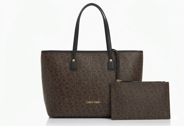 Calvin Klein Monogram Tote Set - Sophisticated Espresso Brown #23