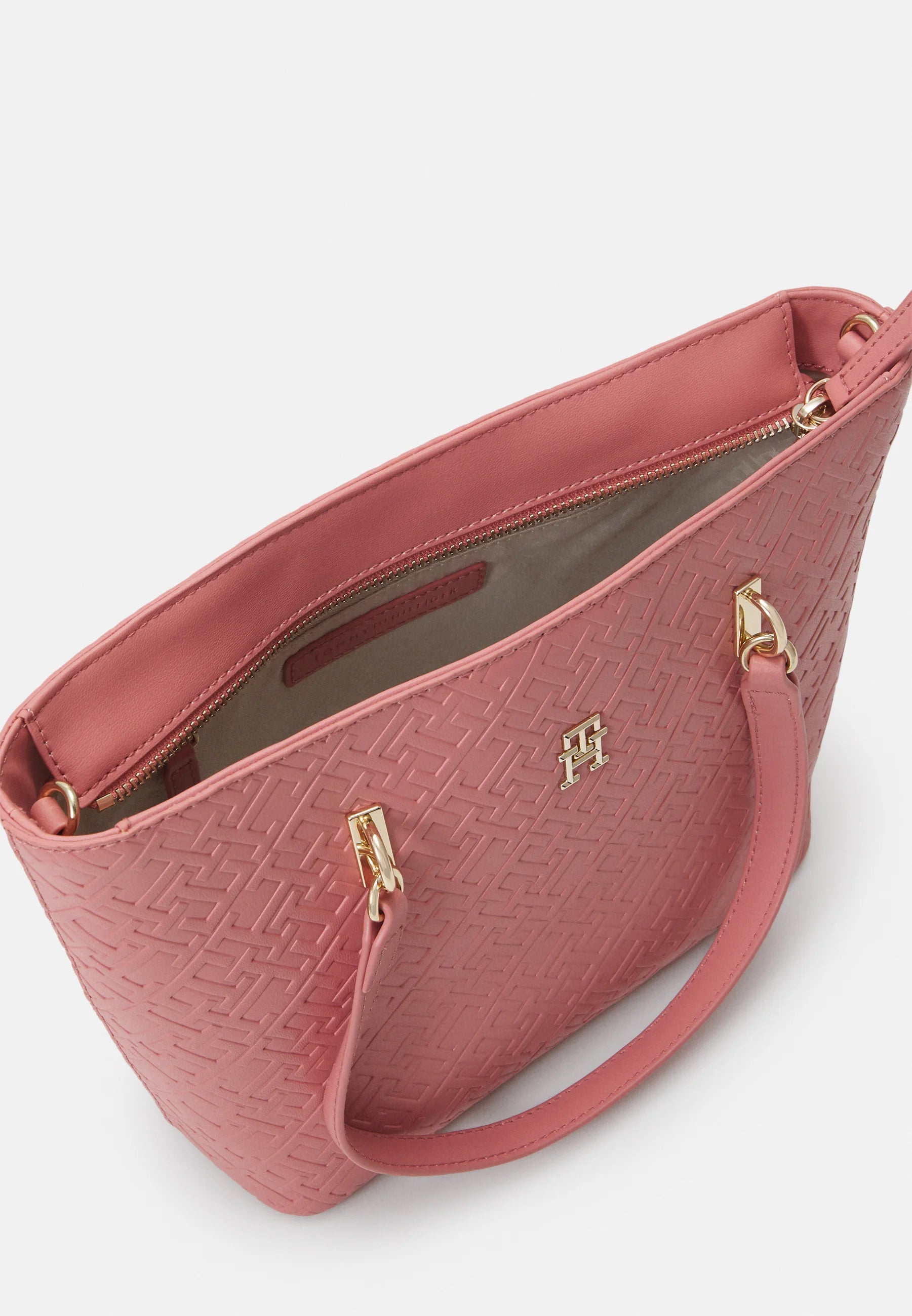Tommy Hilfiger Embossed Monogram Tote Bag – Dusty Rose Pink, Elegant Dual-Strap Design #11