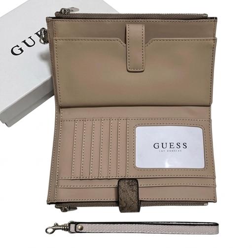 GUESS Women's Clutch Wallet - Beige & Charcoal Logo #8