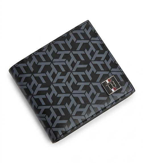 Tommy Hilfiger Men's Monogram Geometric Wallet - Black & Grey #74