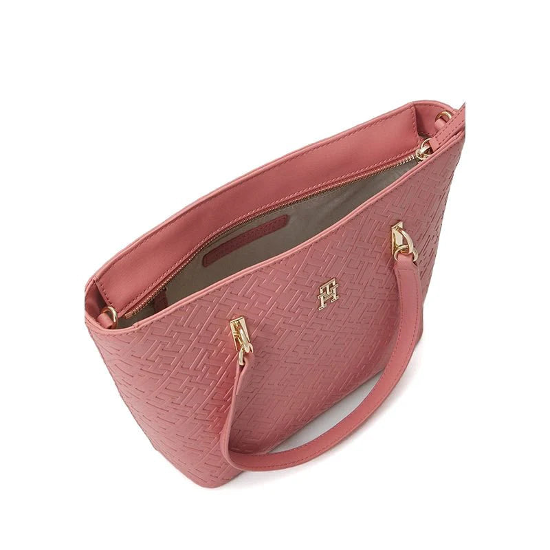 Tommy Hilfiger Embossed Monogram Tote Bag – Dusty Rose Pink, Elegant Dual-Strap Design #11
