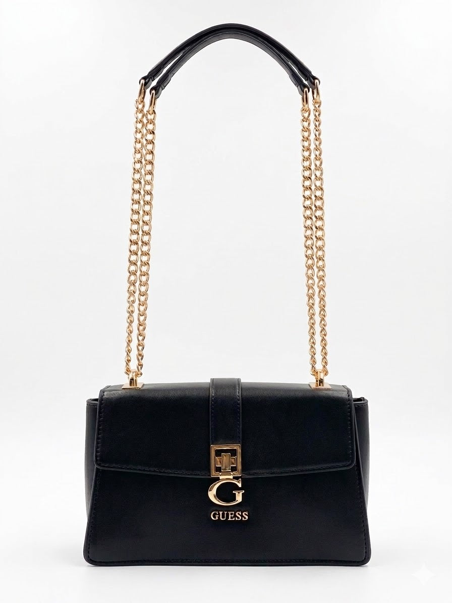 Guess Crossbody Bag – Sleek Matte Black, Signature Gold Clasp & Chain Strap #3
