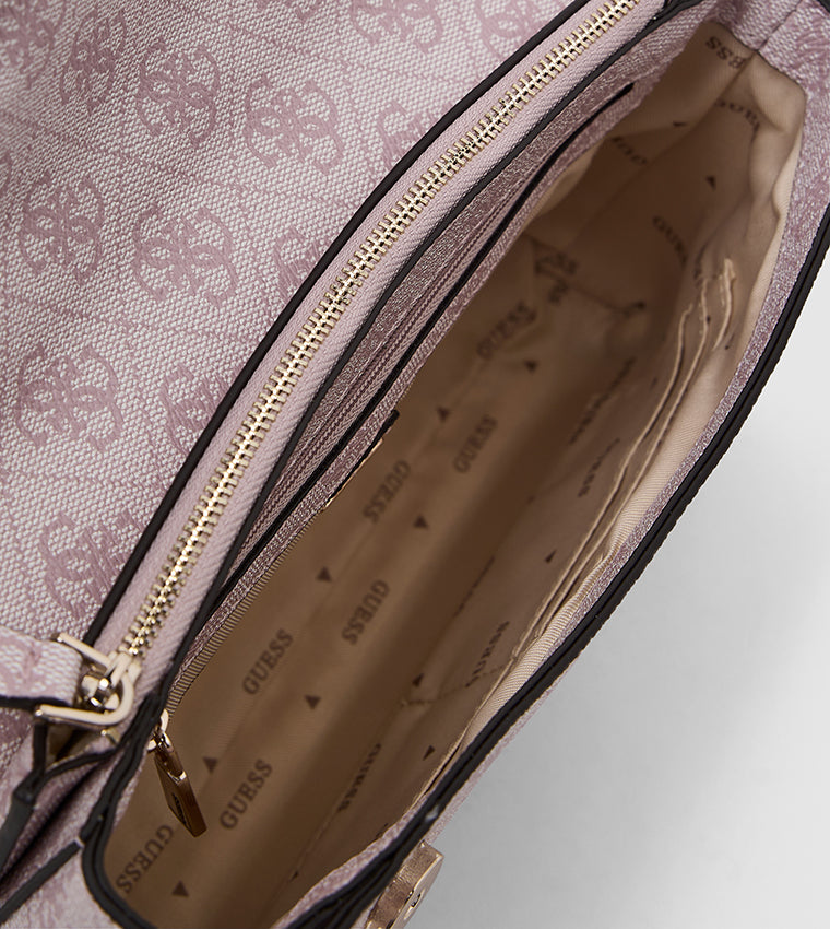 Guess Logo Print Crossbody Bag – Soft Pink Monogram, Elegant Gold-Tone Chain #4