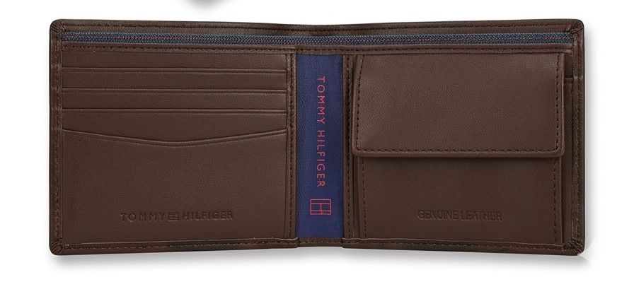 Tommy Hilfiger Men's Checkered Leather Wallet - Dark Brown #73