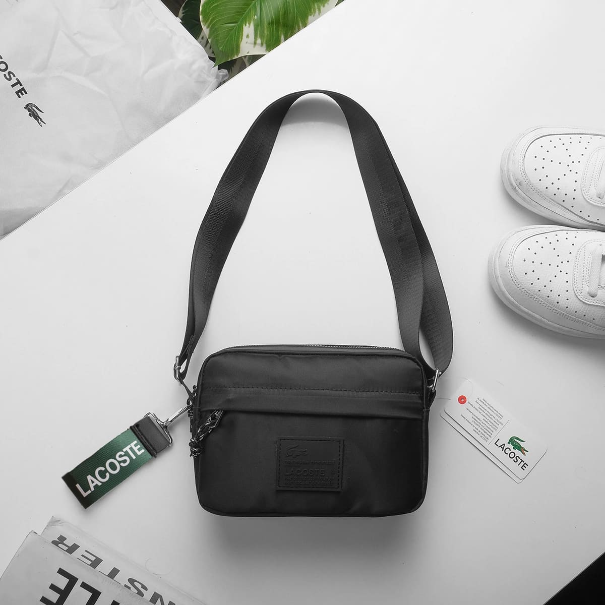 Lacoste Unisex Black Matte Messenger Bag #7