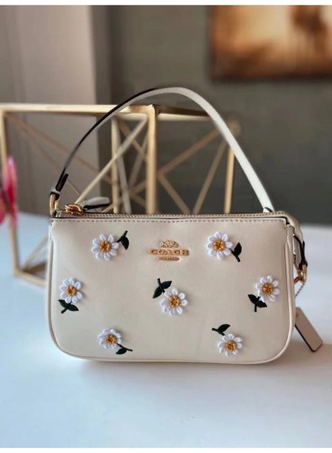 Coach Nolita 19 Leather Wristlet Handbag with Daisy Embroidery – White #38