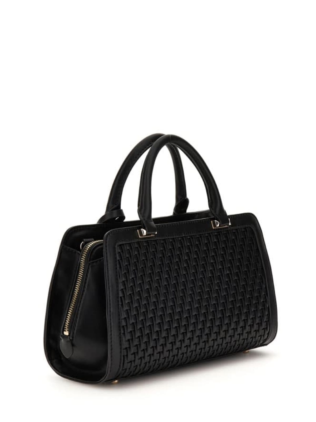 GUESS Woven Satchel Bag - Elegant Midnight Black #26