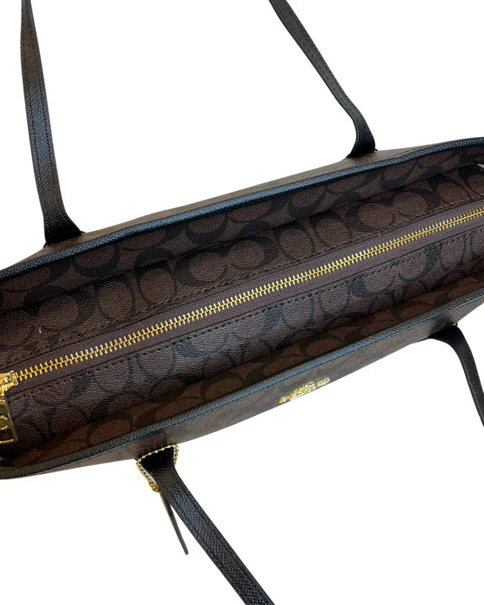COACH City Tote in Signature Canvas - Brown & Black #12