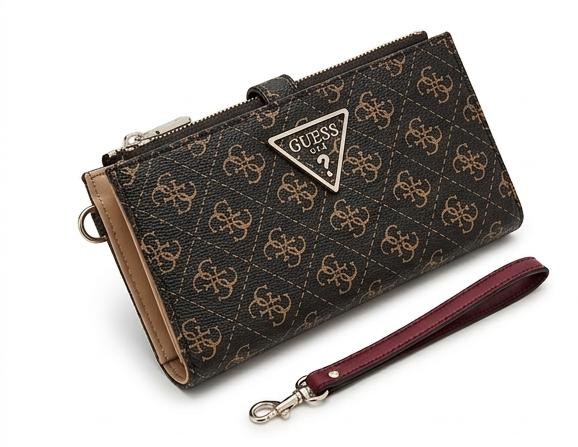 GUESS Women's Monogram Wristlet Wallet - Mocha Logo #7