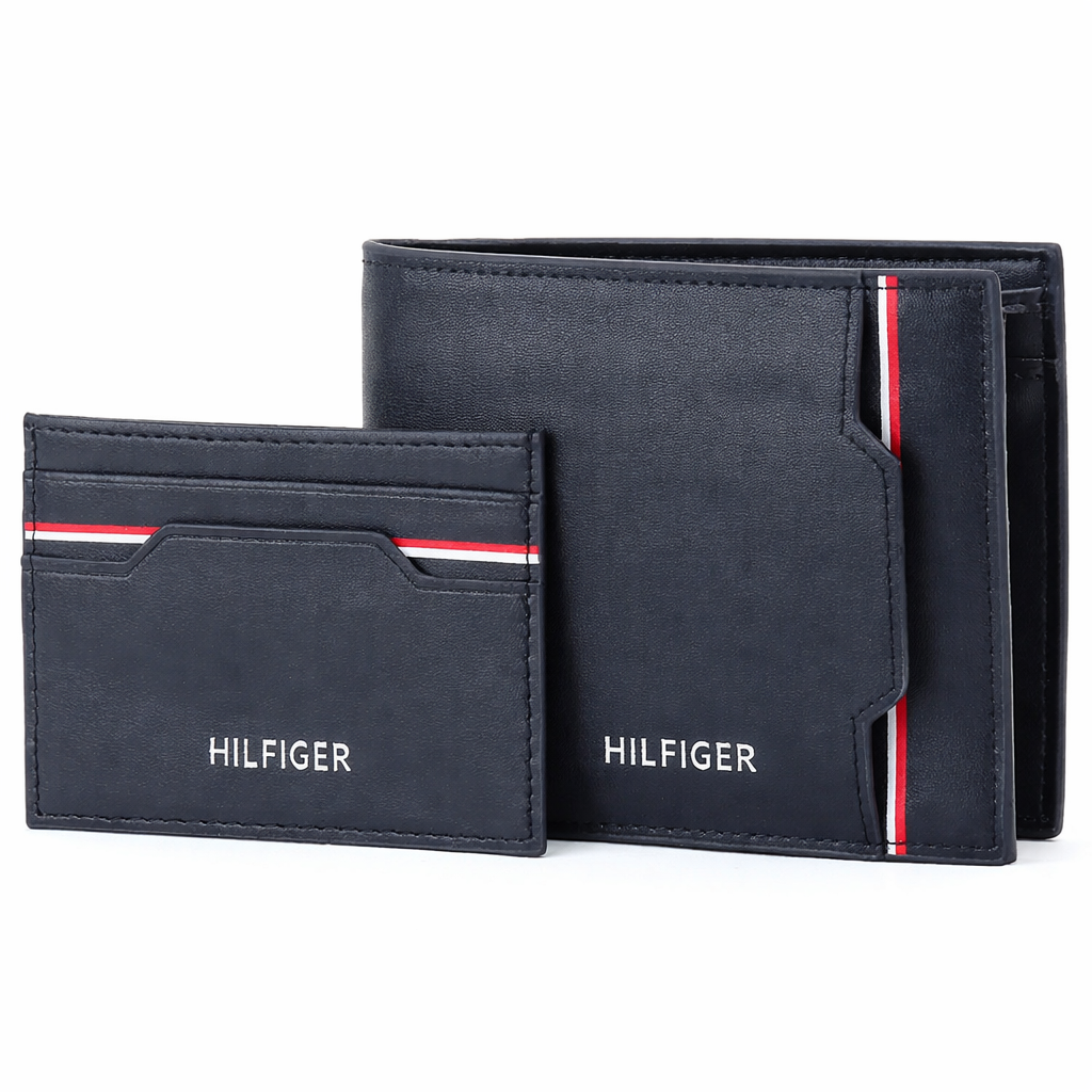 TH Men's Wallet & Card Holder Set Navy Blue #56