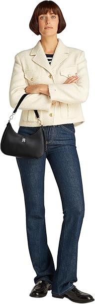 Tommy Hilfiger Signature Gold Hardware Hobo Bag – Sleek Black, Modern Curved Silhouette #9