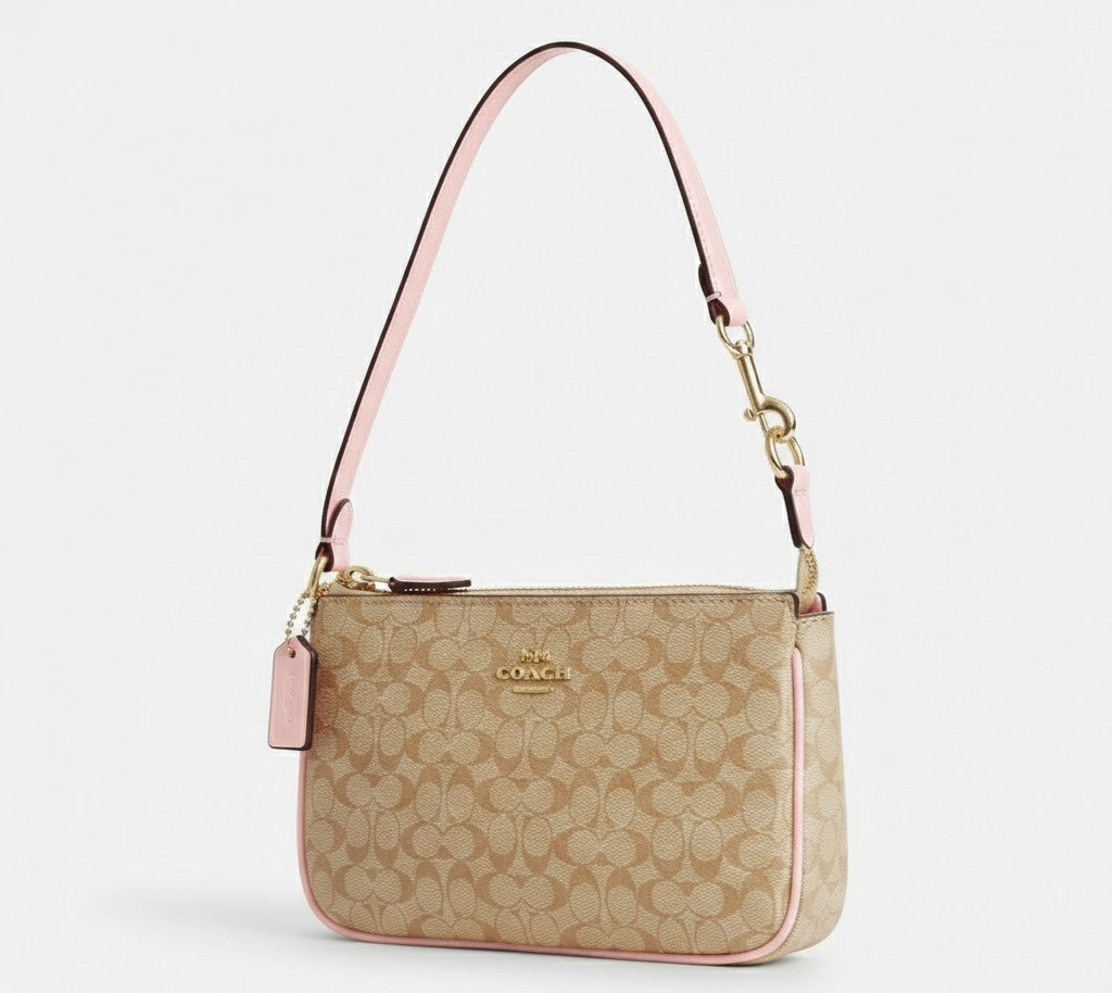 COACH Signature Canvas Small Shoulder Bag – Beige & Pink #28