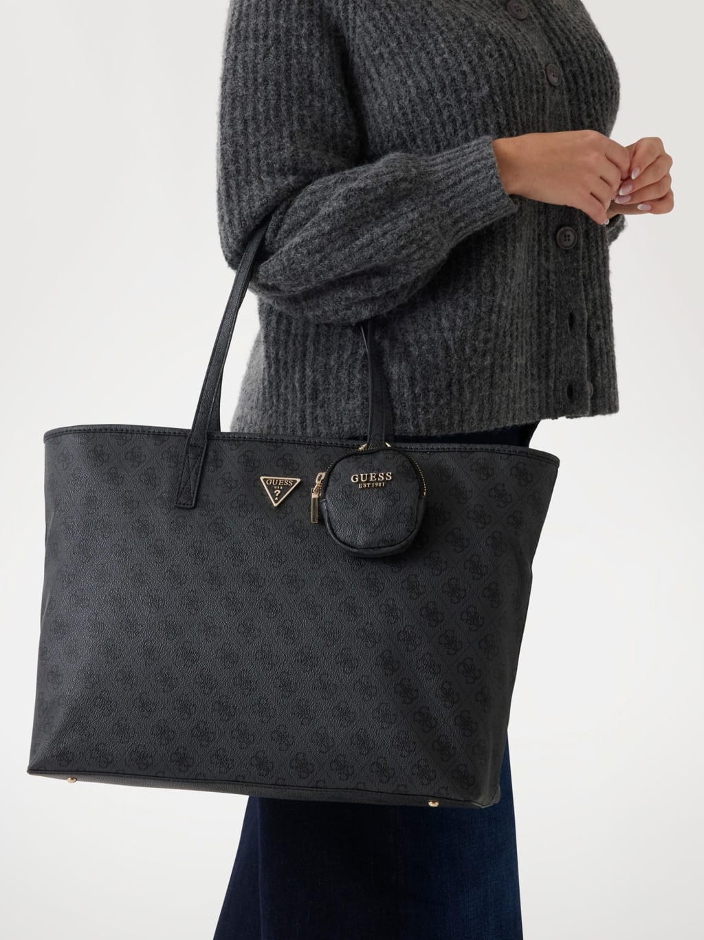 Guess Signature Monogram 3-in-1 Tote Bag - Charcoal Grey #183