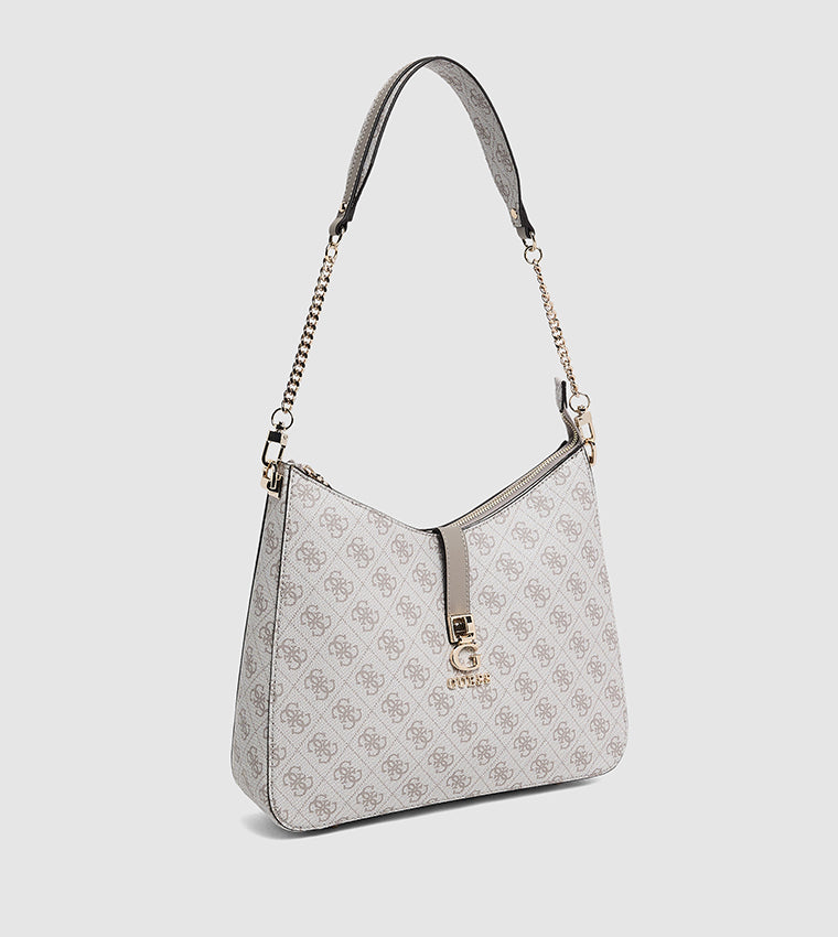 Guess Logo Monogram Hobo Bag – Stone White #33