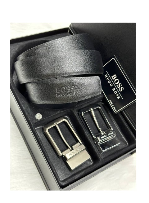 Hugo Boss Luxury Men’s Leather Belt  Set with Dual Buckles #4