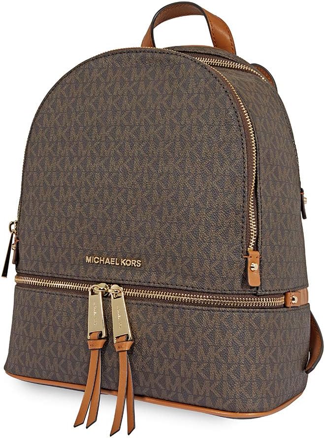 backpack featuring the classic MK signature monogram print in a rich chocolate brown #15