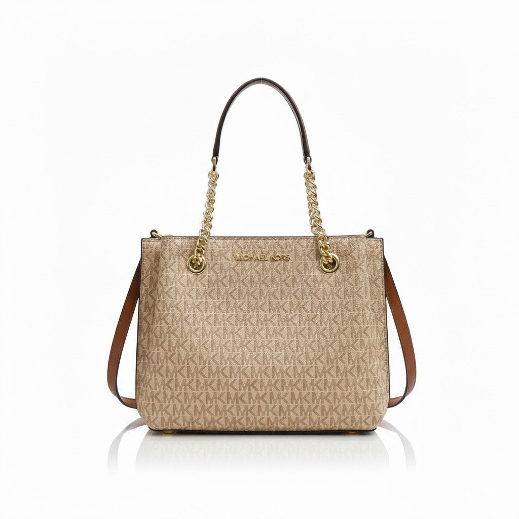 Michael Kors Jet Set Large Logo Shoulder Bag - Vanilla/Acorn #09