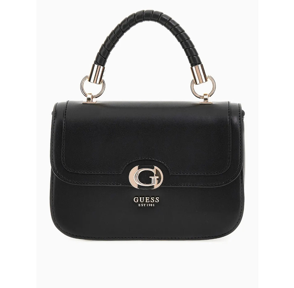 GUESS Orlina Top Handle Crossbody Bag – Black Textured Faux Leather #68