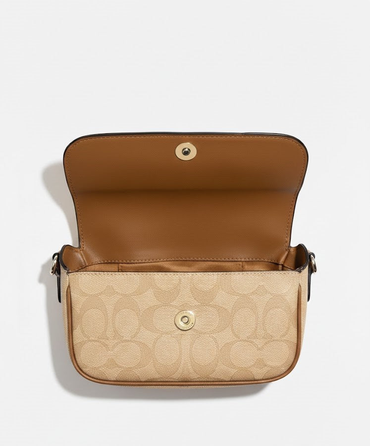 COACH Signature Canvas Flap Crossbody – Light Khaki & Tan #54