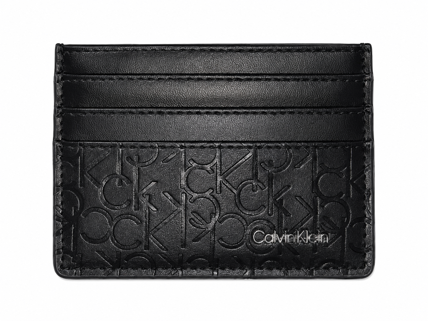 Calvin Klein Monogram Embossed Leather Card Holder - Black