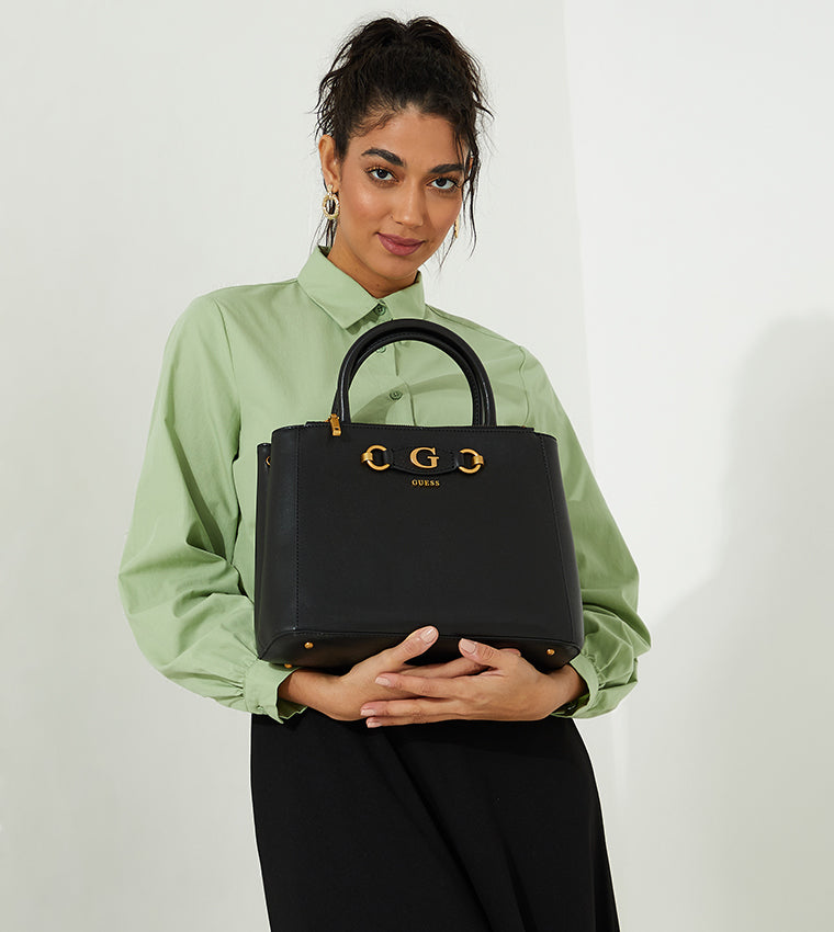 Elegant Noir GUESS Handbag – Timeless Black & Gold #167