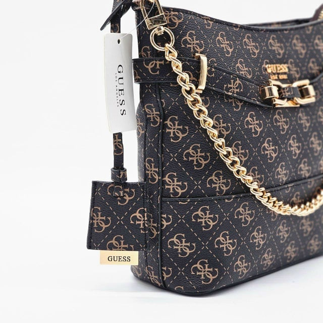 Guess Monogram Bucket Bag – Classic Brown Logo Design, Elegant Gold-Tone Chain #1