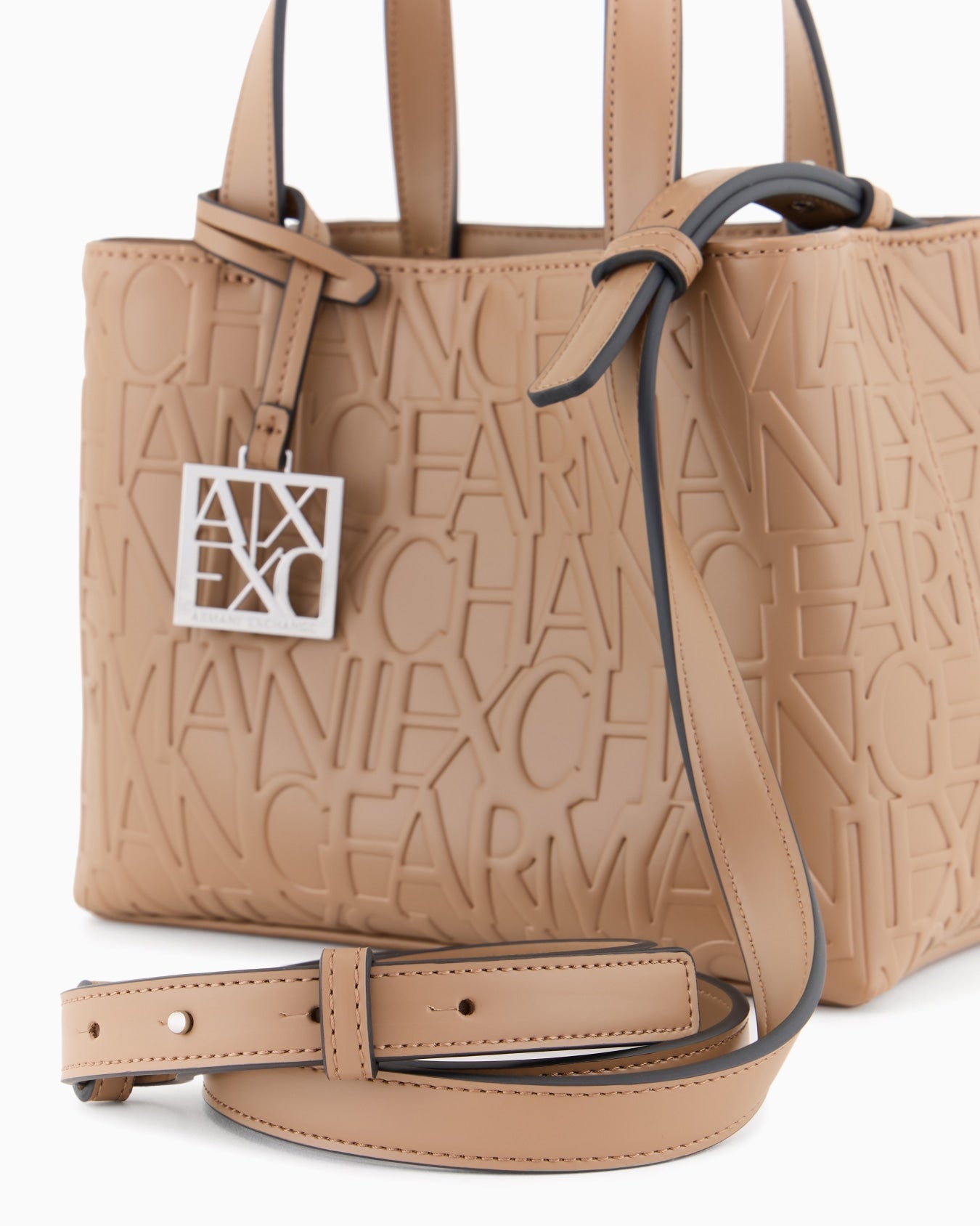 A|X Armani Exchange Medium Tote – Beige Embossed Logo Elegant #11