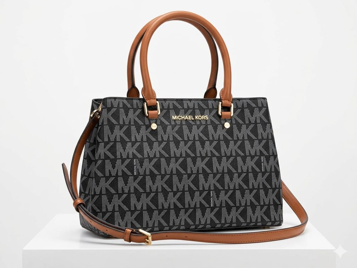Michael Kors – Signature Monogram Satchel in Black & Acorn #25