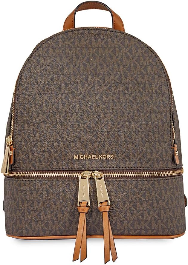 backpack featuring the classic MK signature monogram print in a rich chocolate brown #15