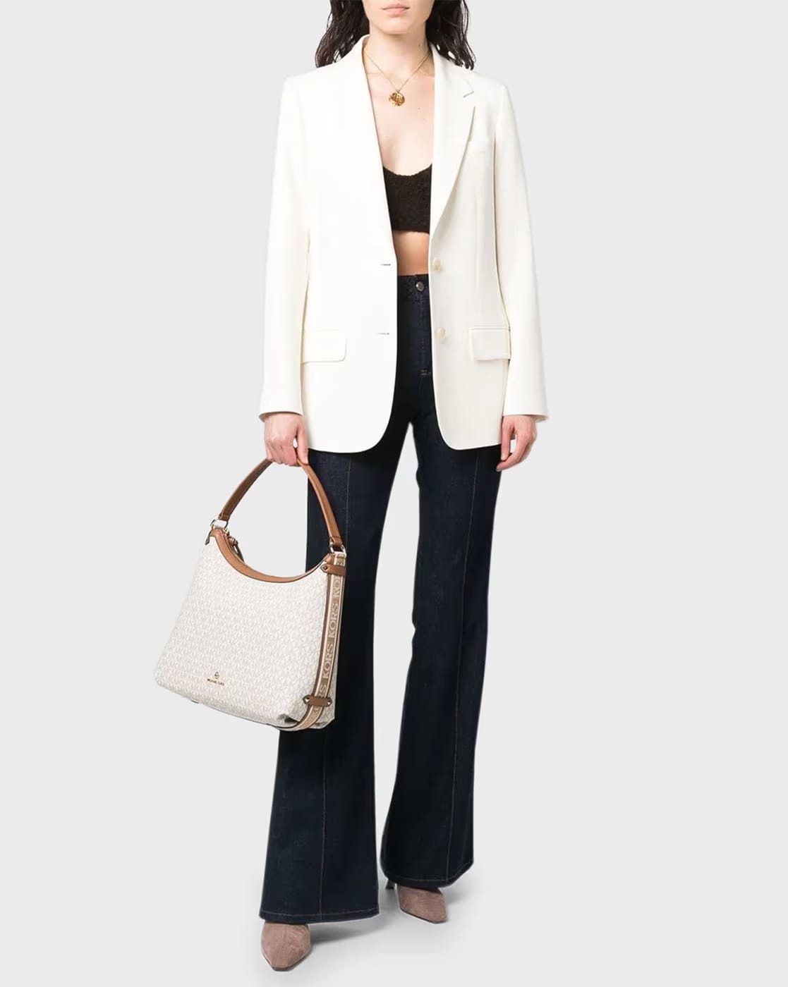 Michael Kors Jet Set Large Logo Shoulder Bag - Vanilla/Acorn #11