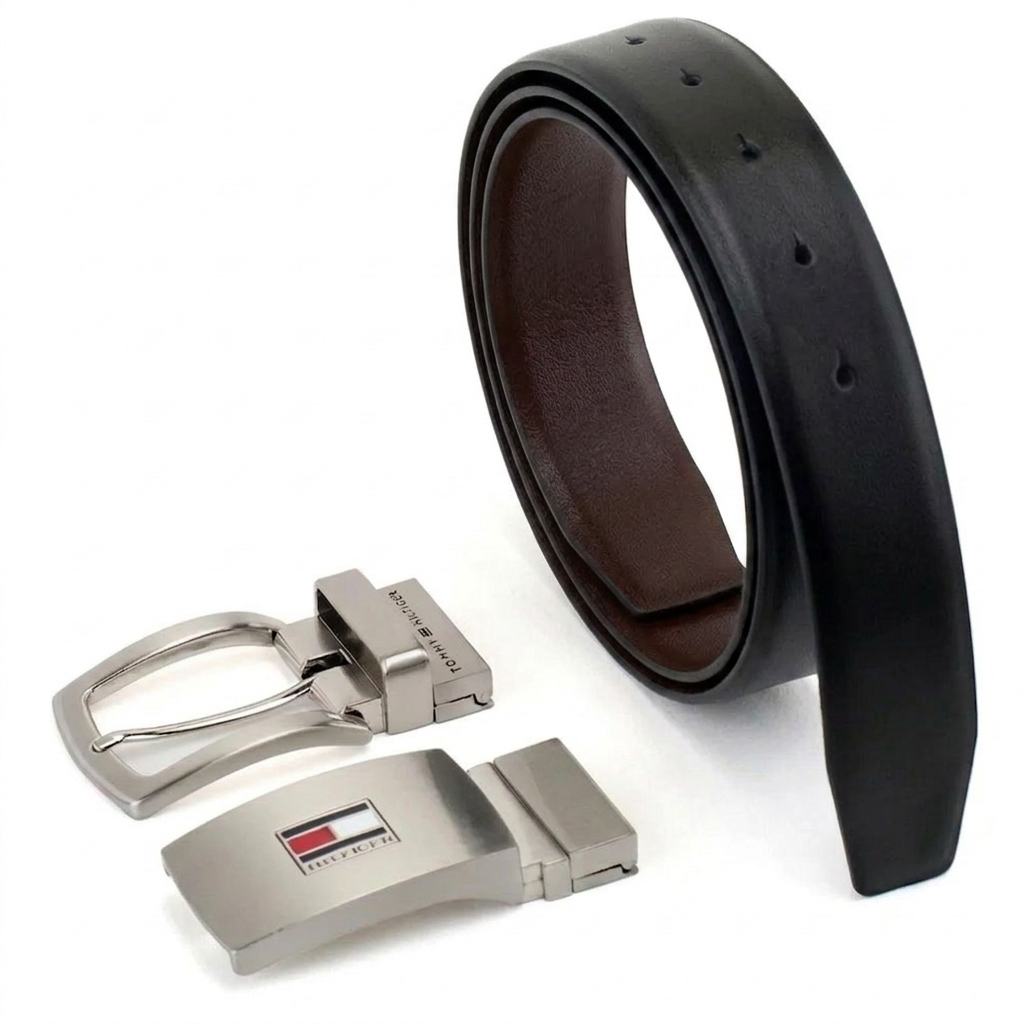 Tommy Hilfiger Men’s Reversible Belt Set – Black & Brown Leather #5