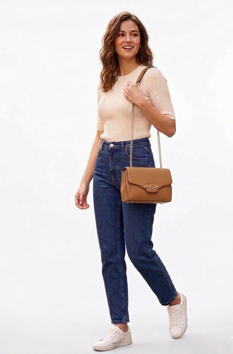 Guess Cognac Tan Flap Crossbody Bag #178