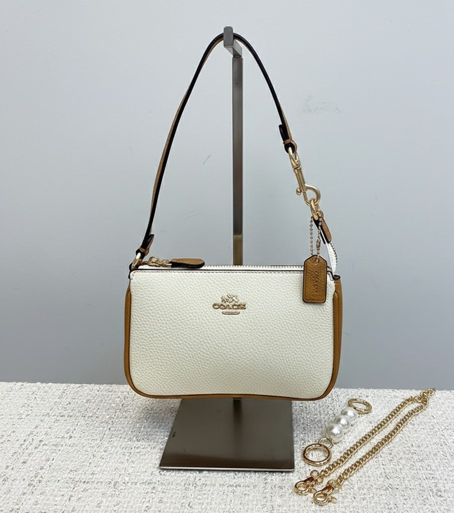 COACH Leather Mini Shoulder Bag – Ivory & Tan #26