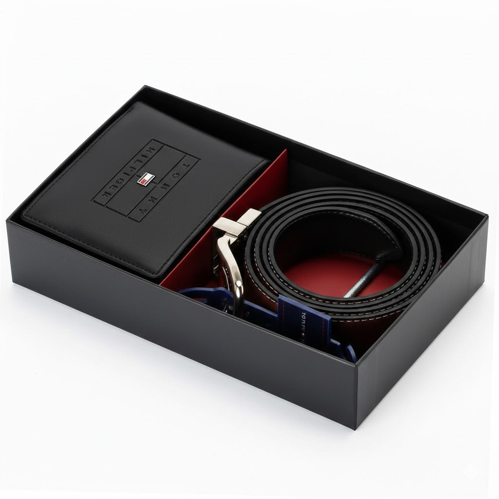 Tommy Hilfiger Men’s Leather Belt & Wallet Set | Reversible Design #1