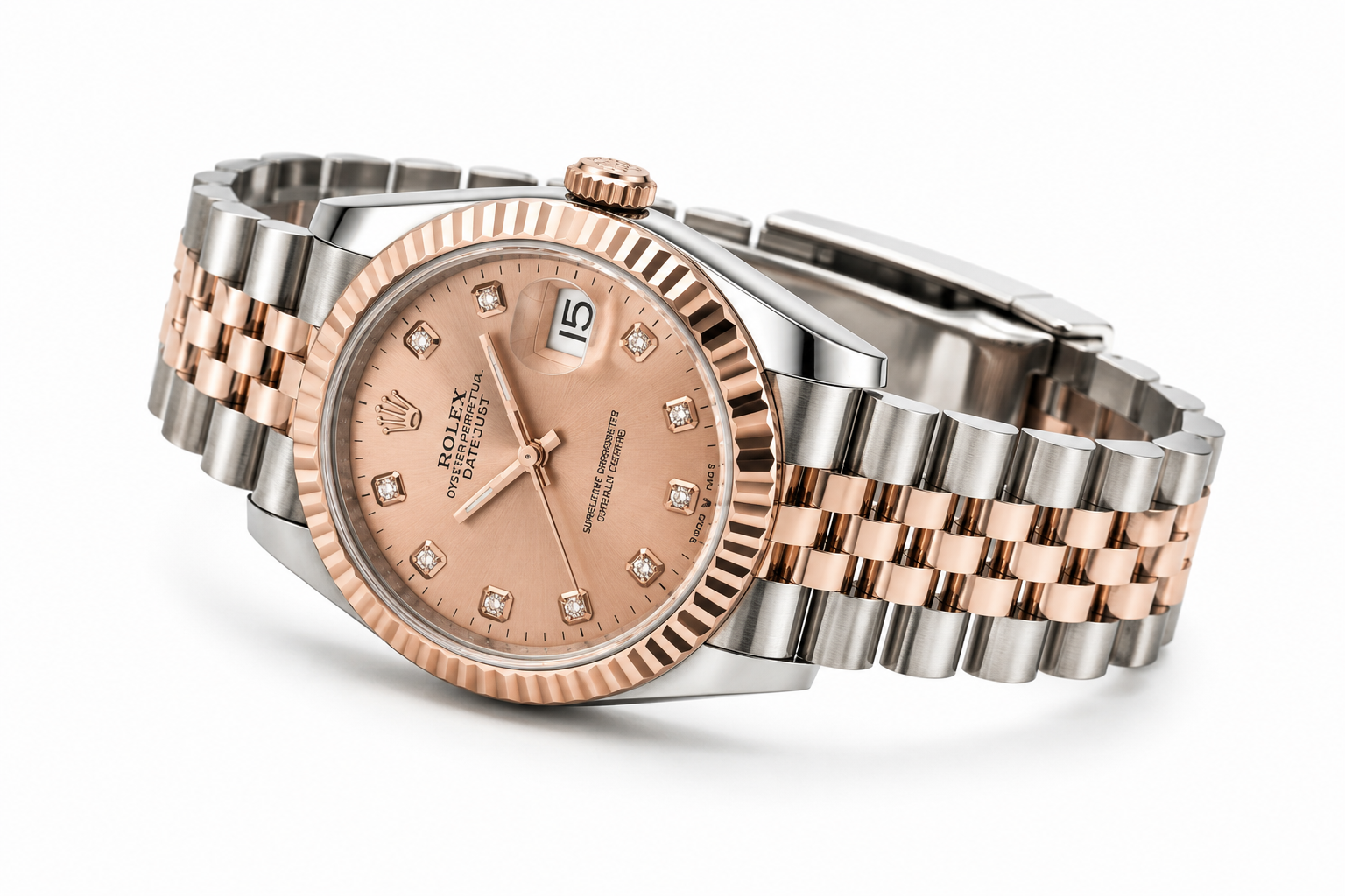 Rolex Datejust Rose Gold and Silver Luxury Watch with Diamond Dial Rolex-w. 07