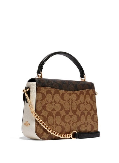 Coach Marlie Top Handle Satchel – Blocked Signature Canvas, Brown #35