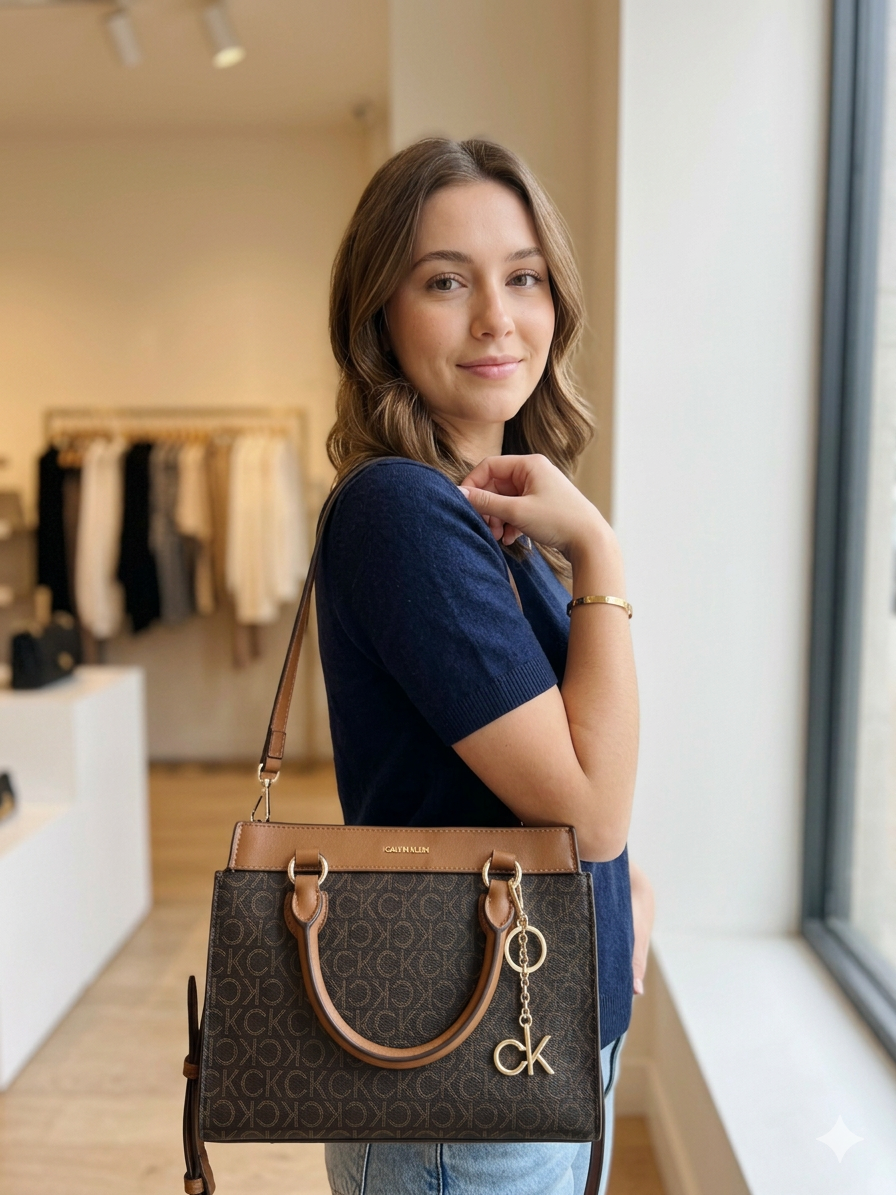 Calvin Klein Monogram Satchel - Brown #08