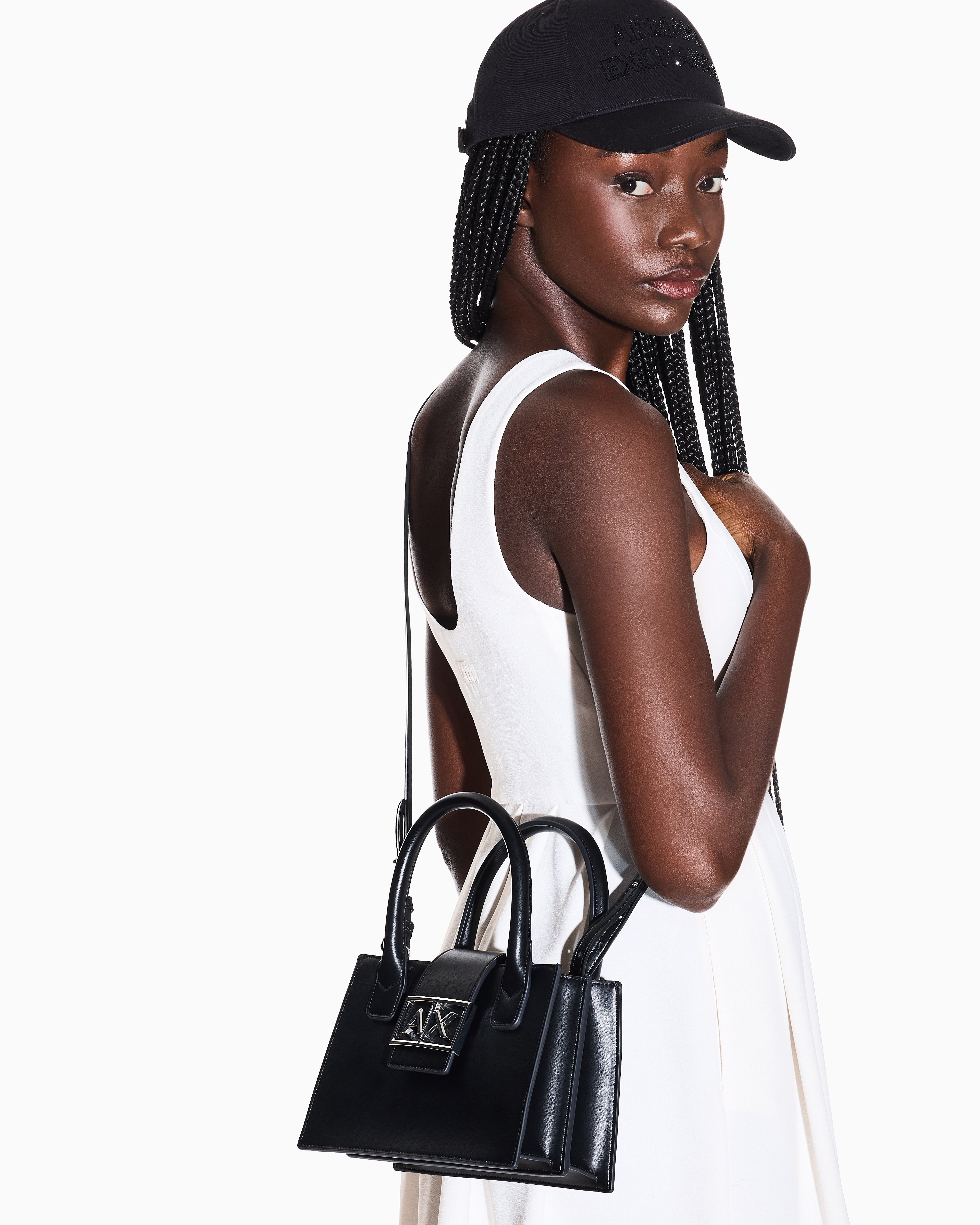 A|X Armani Exchange Small Square Satchel – Silver Hardware, Modern Minimalist Design #6