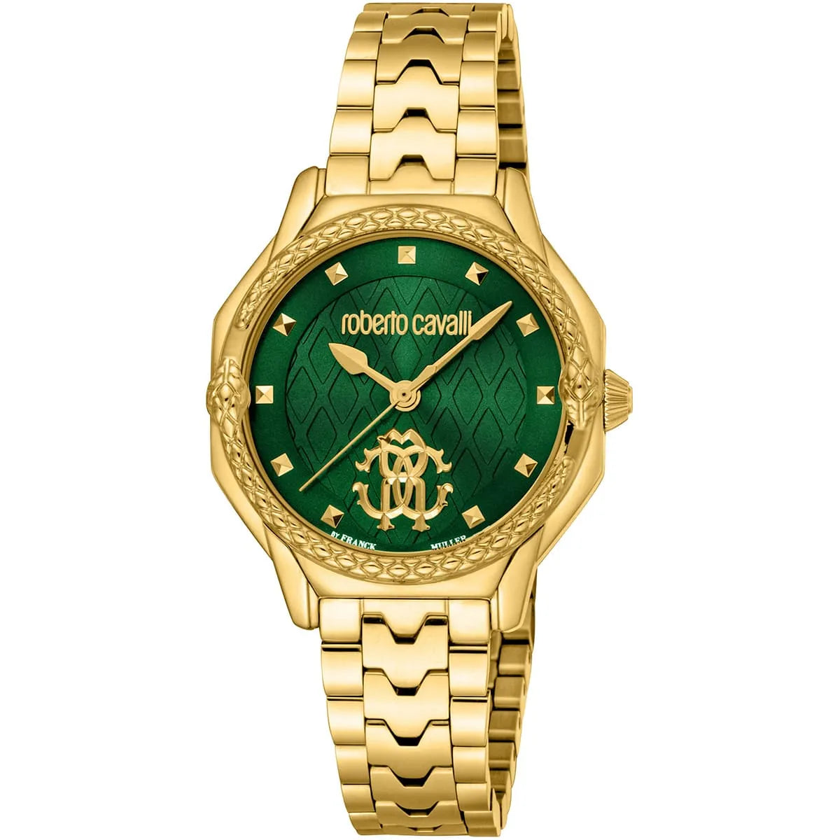 Roberto Cavalli RV1L225M0051 Women’s Watch – Franck Muller Collaboration, Gold Stainless Steel Bracelet with Green Dial, Luxury Quartz Timepiece